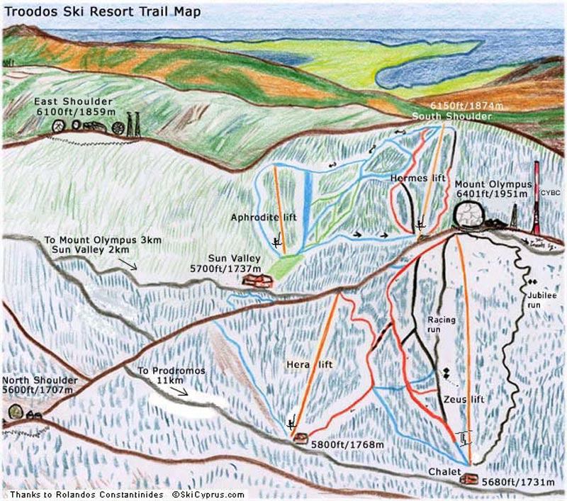 План-схема трасс горнолыжного центра Троодос